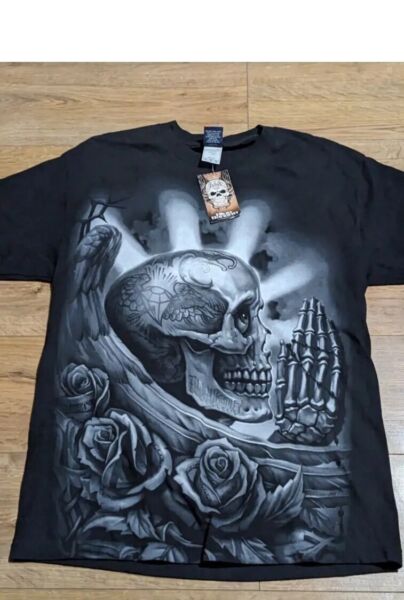 Blue Banana Unisex  Skull T-Shirt  Gothic Rock Skeleton Alternative Size L