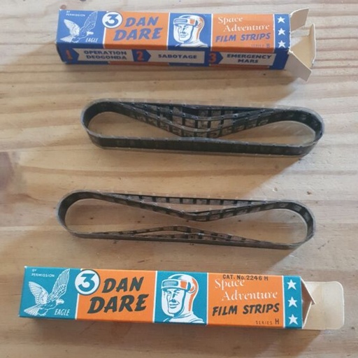 [326296564750] Eagle Dan Dare Space Man Toy Movie Films  Strips x 2